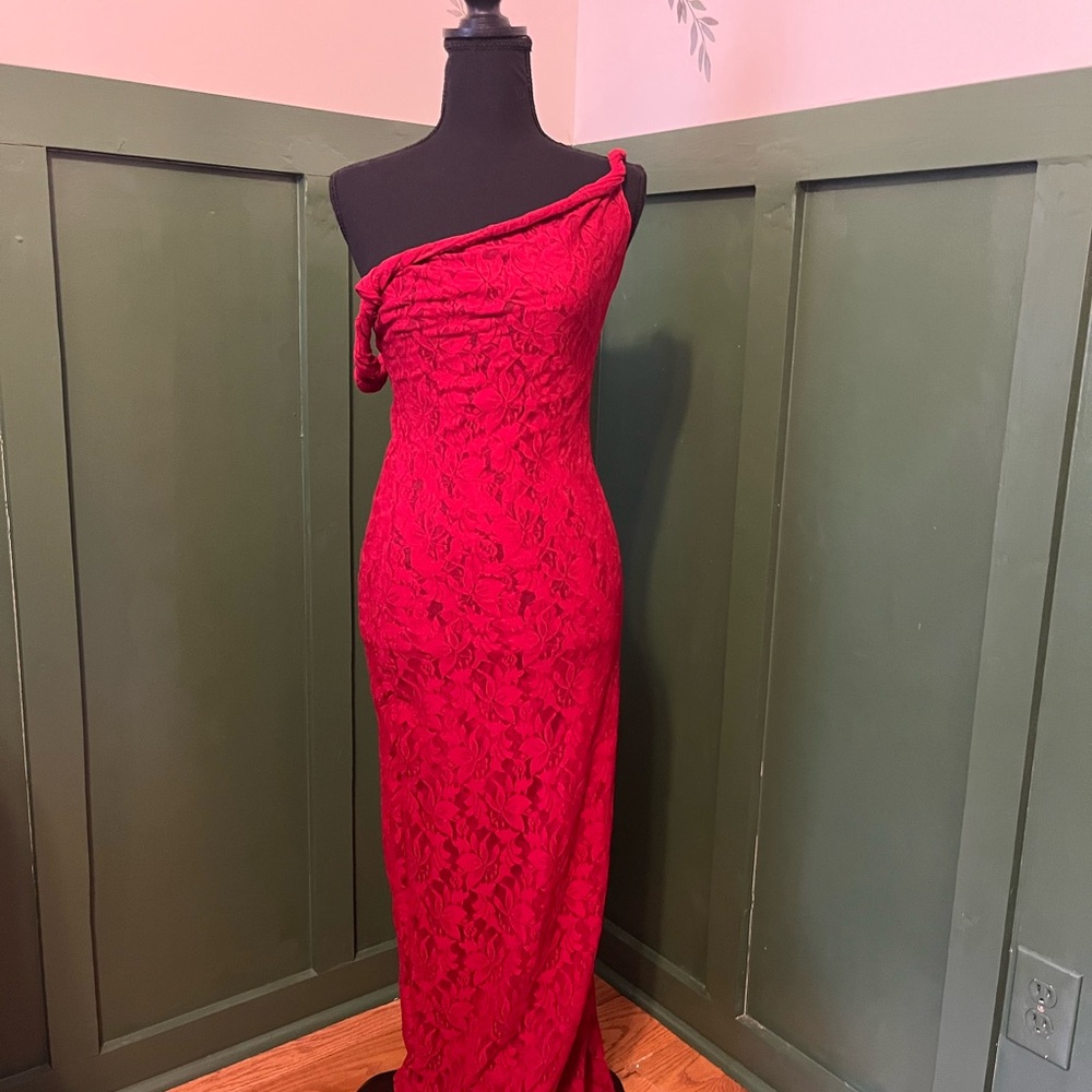 Princess Polly Red One-Shoulder Lace Maxi Dress